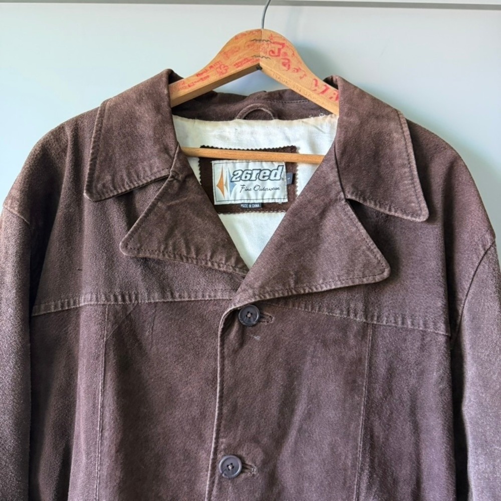 Vintage 26 Red Suede Leather Jacket Mens L Brown Button Coat 90s Distressed FLAW - Picture 12 of 16